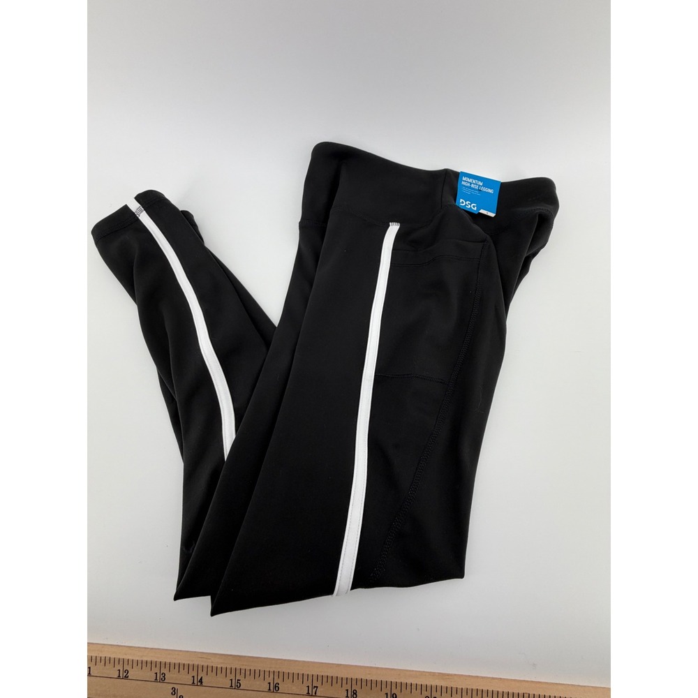 DSG Women's Black White Stripe Active Leggings‎ Pants YM Medium Pockets